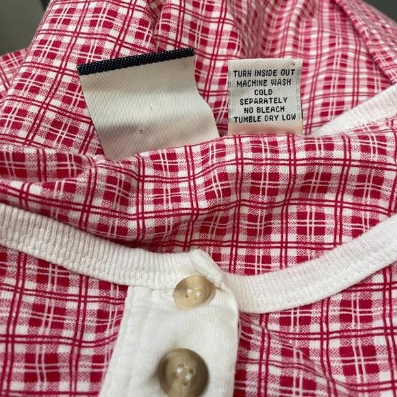 Vintage Nuovo County Seat Women Size Large Red Plaid Henley Shirt Country Casual - Picture 7 of 9
